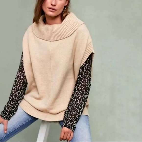 Anthropologie Moth Cowl neck poncho swater tan lagenlook...